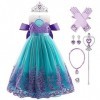 Odizli Costume de sirène pour fille et enfant princesse en tulle Halloween Noël carnaval anniversaire cosplay, Vert 08+access