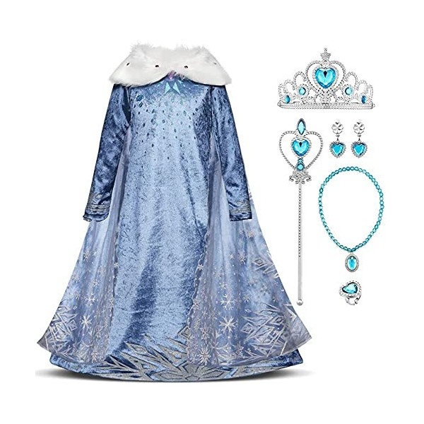 IWEMEK Déguisement Elsa de La Reine des Neiges pour fille,Costume de princesse Anna,Costume de Reine des Neiges,Cosplay,Hallo