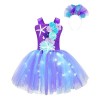 Oyolan Déguisement Sirène Fille Enfant Princesse Robe Lumineuse LED Serre-Tête Bandeau Cosplay Halloween Carnaval Fête Annive