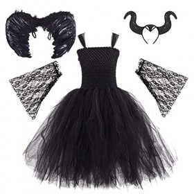 Enfants Filles Maleficent Costume Maléfique Sorcière Méchante Reine Déguisement Fantaisie Tutu Habiller Halloween Cosplay Ten