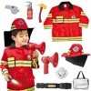 Lotvic Enfants Costume de Pompier, Set de Costume de Pompier, Costume de pompier jeu de rôle, avec Pompier Jouet Extincteur J