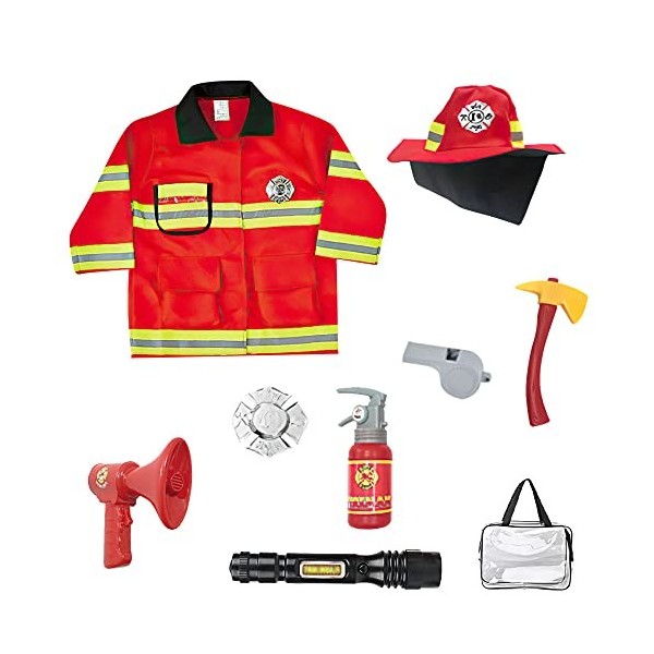 Lotvic Enfants Costume de Pompier, Set de Costume de Pompier, Costume de pompier jeu de rôle, avec Pompier Jouet Extincteur J