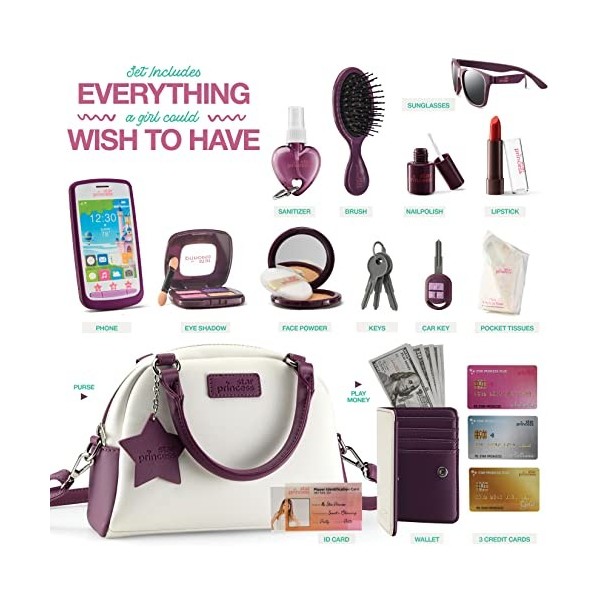Accessoires de sac à main pour petite fille, jouet princesse pour téléphone  portable, maquillage, sac à main, portefeuille, clés, carte de crédit
