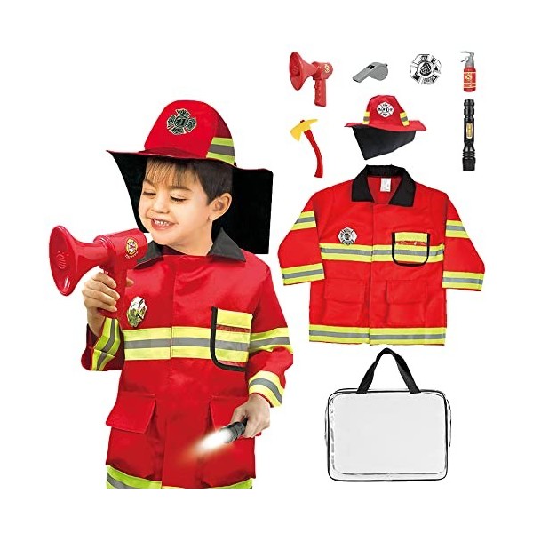 Jooheli Pompier Deguisement Enfant, Costume de Pompier pour Enfants, Jouet  Pompier Accessoires Jeu de Rôle pour Carnaval Hall