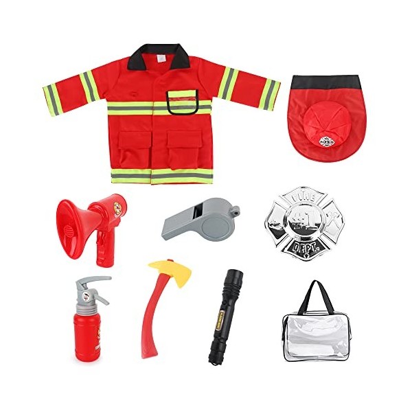 Jooheli Pompier Deguisement Enfant, Costume de Pompier pour Enfants, Jouet Pompier Accessoires Jeu de Rôle pour Carnaval Hall