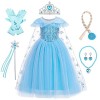 LOBTY Fille Robe de Princesse Elsa avec Accessoires Déguisement de Reine des Neiges Costume de Princesse Anniversaire Fête No