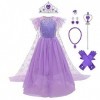 IWEMEK Filles Déguisements Princesse Elsa Robe Longue avec Cape + Accessoires Reine des Neige 2 Costume de Carnaval Halloween