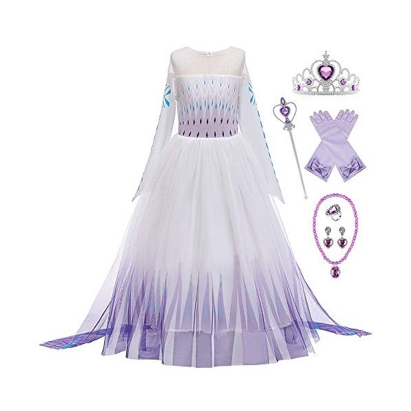 New front Déguisement Princesse Elsa Fille Robe de Princesse Reines des Neiges 2 Manches Longues Costume et Accessoires Noël 