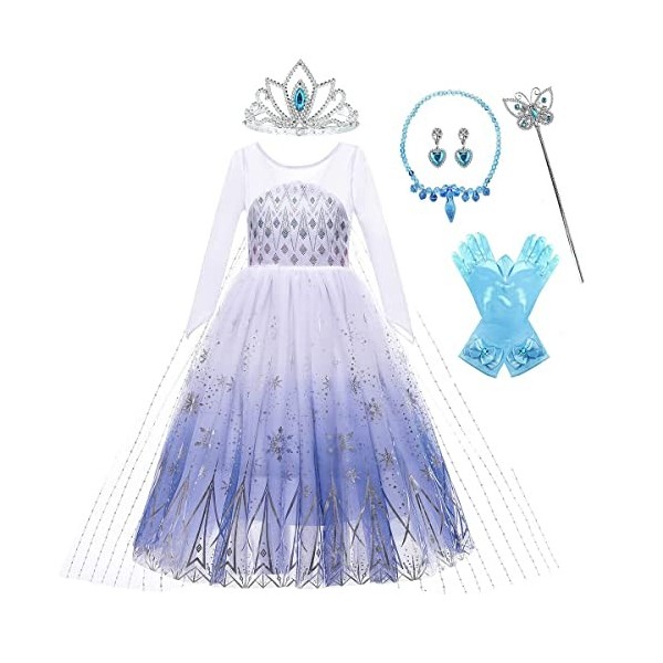 LOBTY Fille Robe de Princesse Elsa avec Accessoires Couronne