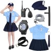 Deguisement Policier Enfant Costume de Policier pour Fille avec Accessoires Pistolets Police Menottes Walkie Talkie Casquette