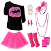 Kit Déguisement Année 80 Accessoire Femme, T-Shirt, Tutu, Bandeau, Boucle dOreille, Collier, Gants Résille, Vêtements Années