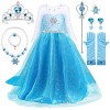 Robe Princesse Fille, Elsa Déguisement avec Couronne Princesse Collier Ensemble, Robe Princesse Bébé Fille, Jupe Tulle Longue