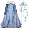 IWEMEK Déguisement Reine des Neige Robe Princesse Anna Elsa Costume avec Accessoires Enfant Fille Anniversaire Noël Halloween