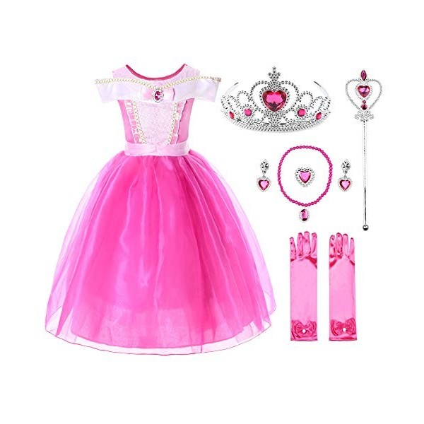 JerrisApparel Fille Princesse Aurora Costume Élégant Tulle Fête Robe 5 Ans, Cheville avec Accessoires 