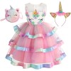 Hallojojo Fille Licorne Déguisement avec Accessoires Robe de Princesse Licorne Enfant Princesse Costume Anniversaire Fête Hal