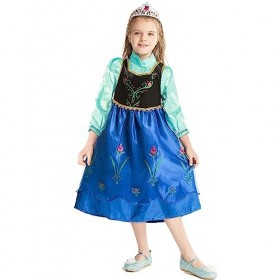 Tacobear Déguisement Anna Reine des Neiges Robe Anna avec Cape Perruque Couronne Baguette Magique Accessoires Costume Princes