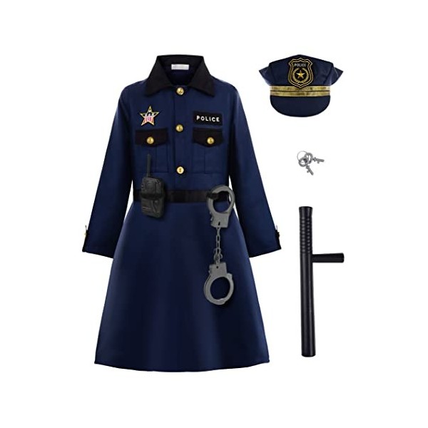 ReliBeauty Déguisement Policière Costume Fille Robe avec Accessoires 10-11 ans 140