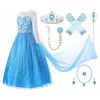 Ohlover Déguisement Princesse Fille Reine Robe Tenues de Cosplay avec Accessoires 4 Ans, Bleu 