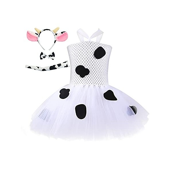 IDOPIP Enfants Filles Halloween Dalmatien Costume Bébé Enfant Tutu Robe Girafe Vache Zèbre Girafe Animal Cosplay Fête Déguise