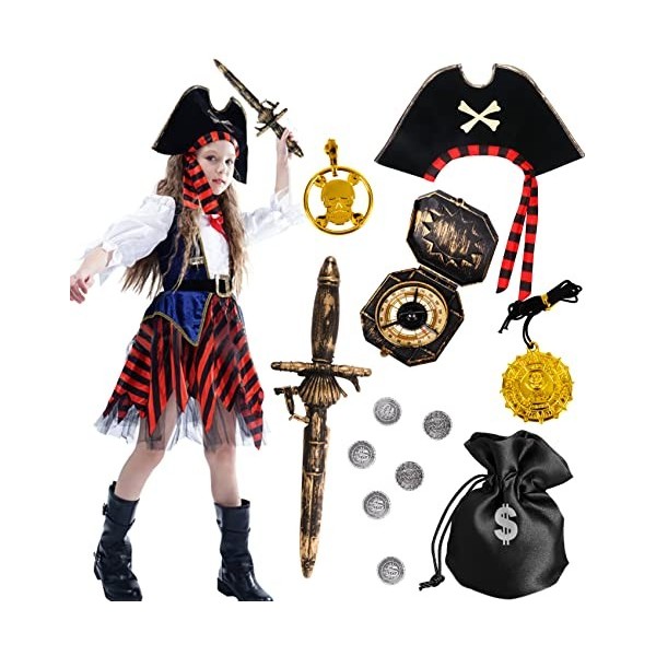 Tacobear Déguisement Pirate Enfant Fille Costume Pirate Enfant avec