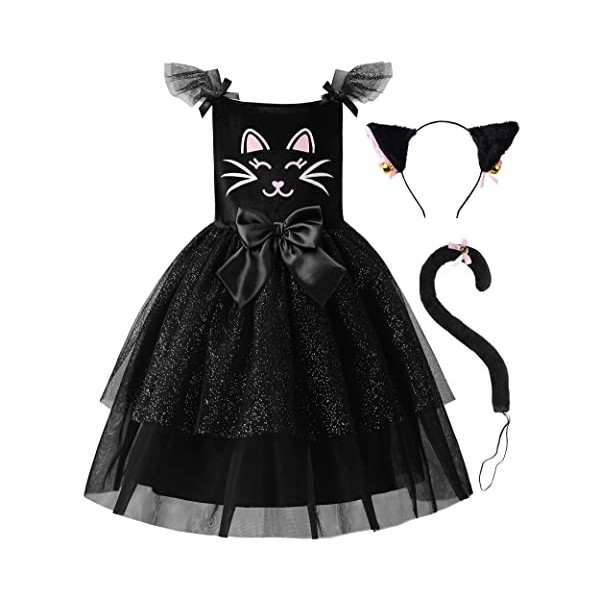 ReliBeauty Déguisement Chat Noir Enfant Fille Halloween Costume ave