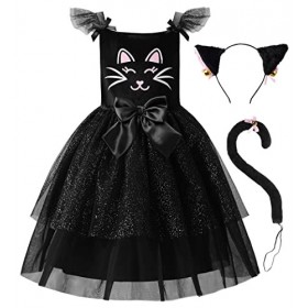 ReliBeauty Déguisement Chat Noir Enfant Fille Halloween Costume avec Accessoires 12ans, 150