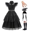 Costume de Mercredi Addams pour Enfant,Costumes dHalloween pour Fille du Mercredi Addams,5 Pièces Ceinture+Chaussette+Mitain