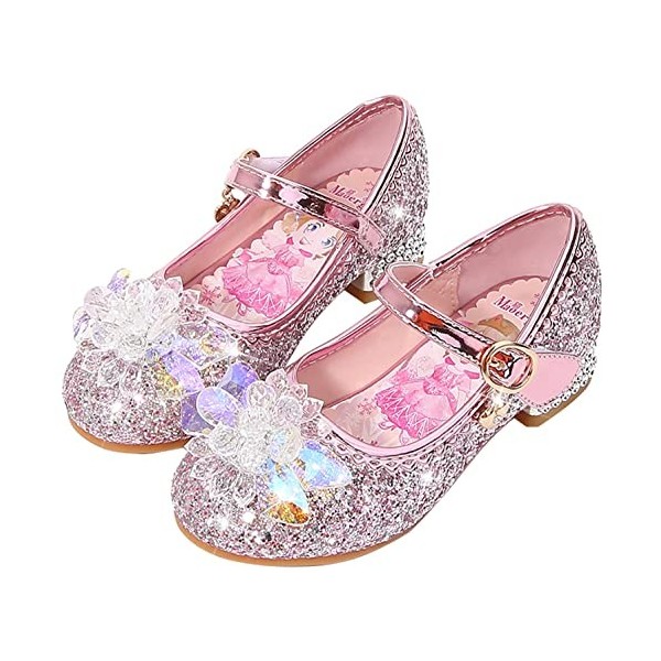 YOGLY Elsa Fille Chaussures de Princesse Déguisement Reine des Glaces Noël Carnaval Anniversaire Costume Accessoires Cristal 