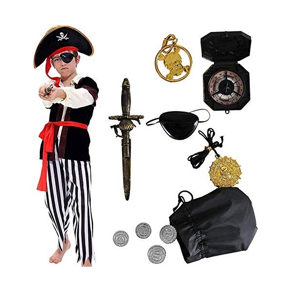 Tacobear Costume Pirate Enfants Déguisement Pirate Garçon Accessoires Pirate cache-oeil Compass bourse boucle doreille or Me