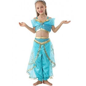 Lito Angels Deguisement Robe de Princesse Jasmine pour Enfants Filles, Aladdin Costume Halloween Vêtements Fete Anniversaire 