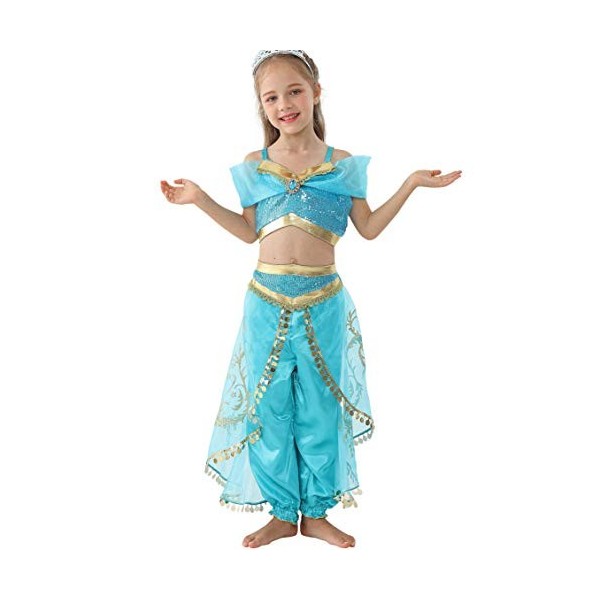 Lito Angels Deguisement Robe de Princesse Jasmine pour Enfants Filles, Aladdin Costume Halloween Vêtements Fete Anniversaire 