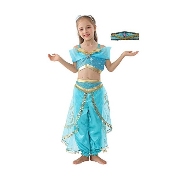 Lito Angels Deguisement Robe de Princesse Jasmine pour Enfants Filles, Aladdin Costume Halloween Vêtements Fete Anniversaire 
