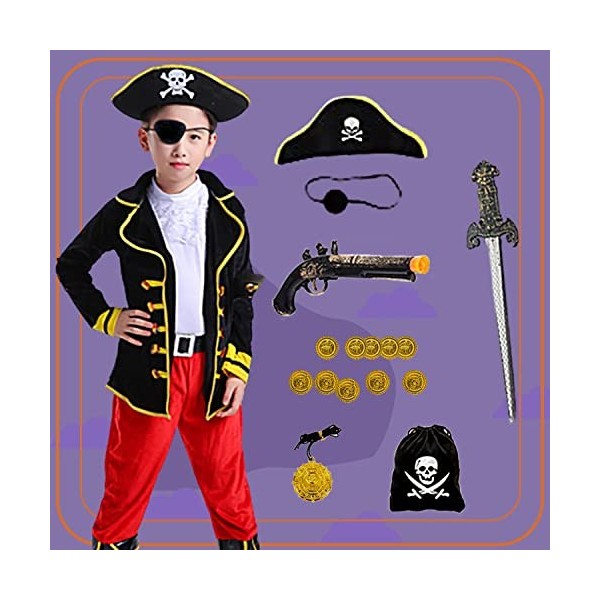 Ecloud Shop Pirate Costume Set, avec Pirate Hat Eye patch Accessoires Enfants Pirate Thème Costume Enfants Jeu de Rôle Fourni