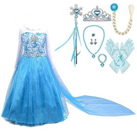 Lito Angels Deguisement Robe Reine des Neiges Princesse Elsa avec Traine Detachable et Accessories Enfant Fille, Taille 11-12
