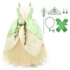 IBTOM CASTLE Costume Prinecss Tiana pour filles, robe Tiana pour enfants Cosplay Party Carnaval Fancy Dress Up Costume de la 