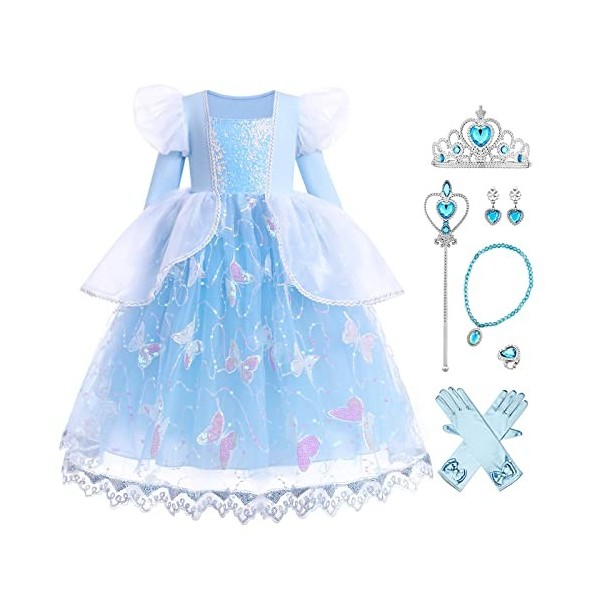 IBAKOM Fille Robe Princesse Cendrillon Costume Déguisement Conte Fées Sophia Raiponce Cosplay Halloween Carnaval Noël Habille