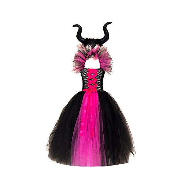 OBEEII Déguisement Maléfique Fille Halloween Carnaval Tutu Robe ave Bandeau +Ailes Sleeping Beauty Halloween Noël Costume pou
