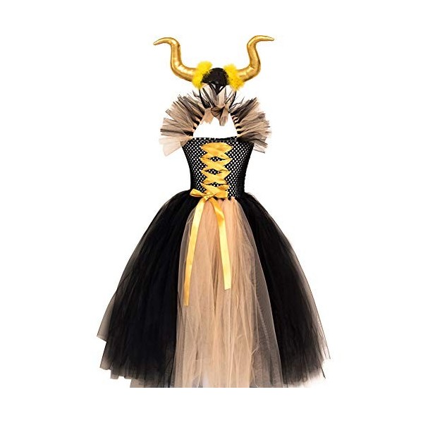 OBEEII Déguisement Maléfique Fille Halloween Carnaval Tutu Robe ave Bandeau +Ailes Sleeping Beauty Halloween Noël Costume pou