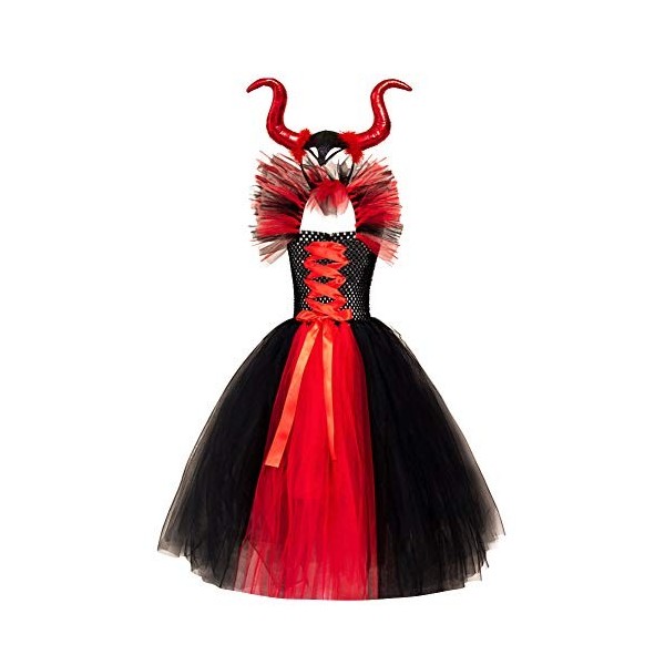 OBEEII Déguisement Maléfique Fille Halloween Carnaval Tutu Robe ave Bandeau +Ailes Sleeping Beauty Halloween Noël Costume pou
