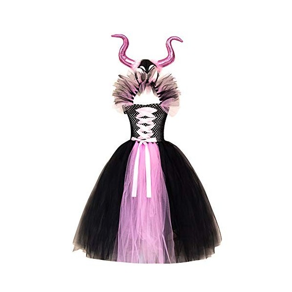 OBEEII Déguisement Maléfique Fille Halloween Carnaval Tutu Robe ave Bandeau +Ailes Sleeping Beauty Halloween Noël Costume pou