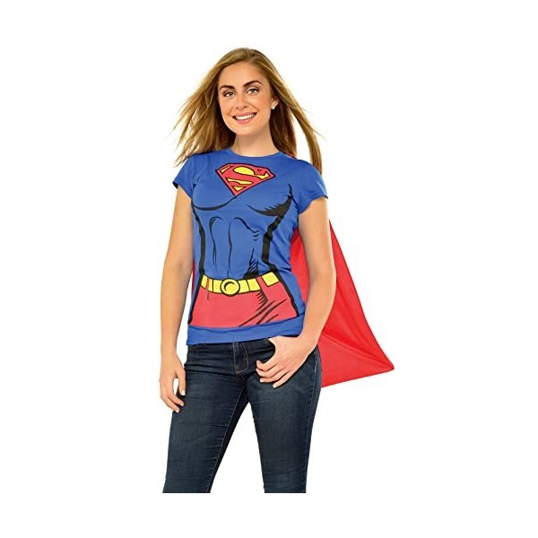 Rubies Ensemble t-shirt officiel DC Comic Supergirl pour femme - T-shirt et cape attachée, taille XL