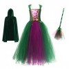 Costume dHalloween pour enfant,Costume de sorcière pour fille,Hocus Pocus Scarlet,Robe en tulle,Balai de sorcière,Cape de so