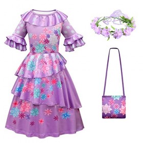 Monissy Enfant Encanto Isabela Fille Robe de Princesse Déguisement Carnaval Halloween Cosplay Costume Fête Cadeau Robe de Soi