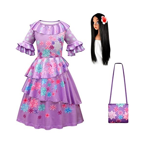 Monissy Enfant Encanto Isabela Fille Robe de Princesse Déguisement Carnaval Halloween Cosplay Costume Fête Cadeau Robe de Soi