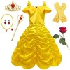 YOGLY Costume pour fille Belle Princesse Robe Déguisement La Belle et la Bête Noeud Papillon Robe de soirée et accessoires po