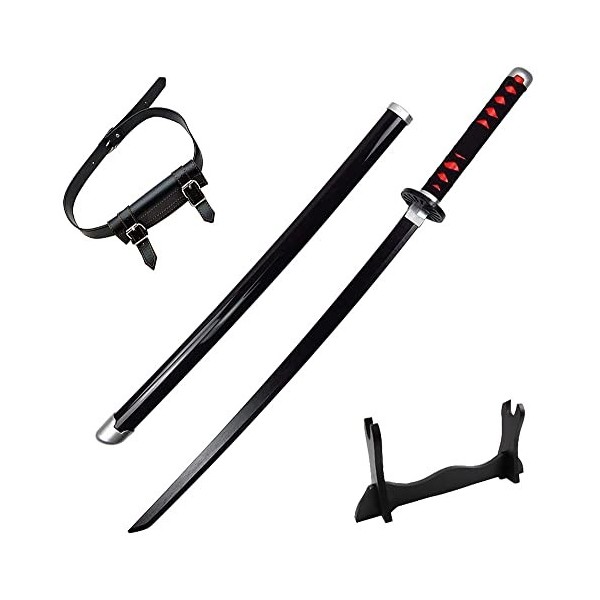 Lnder Épée Danime Cosplay en Bois-75cm/100cm, Jouet en Katana Demon Slayer, Accessoire dhalloween avec Ceinture Noire/Suppo