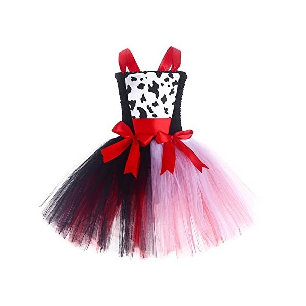 IWEMEK Déguisement Cruella Enfant Fille 101 Dalmatien Costume sans manches tricoté Tutu robe avec perruque gants accessoires 