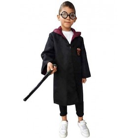 KIRALOVE - Costume de carnaval magicien - Déguisement - Halloween - Cosplay - Complet avec accessoires - Couleur Noir - Taill