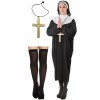 Costume de religieuse religieuse pour femme – Robe + coiffe + collier croix moine + bas noir – Déguisement de nonne pour Hall