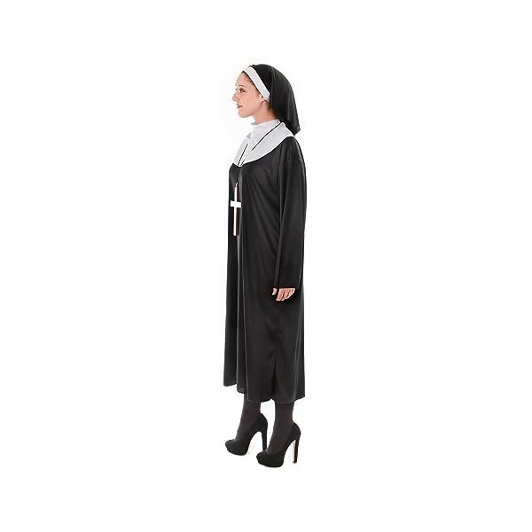 Costume de religieuse religieuse pour femme – Robe + coiffe + collier croix moine + bas noir – Déguisement de nonne pour Hall